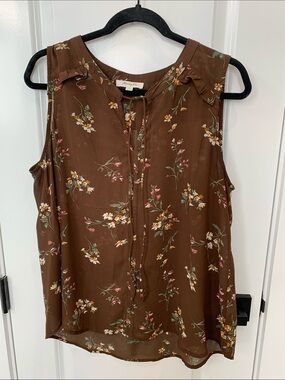 Brown Floral Sleeveless Camisole Tank with Tie Neck